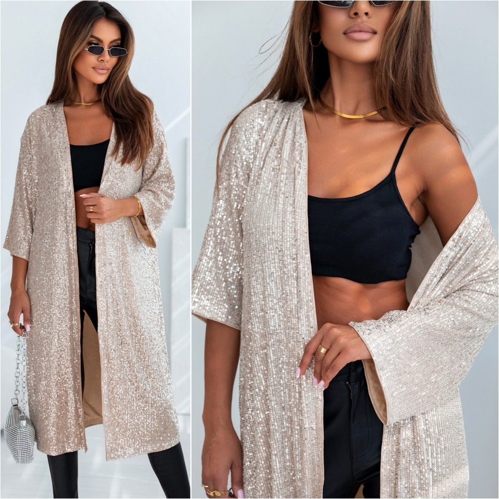 Sequin Duster Cardigan - Tan